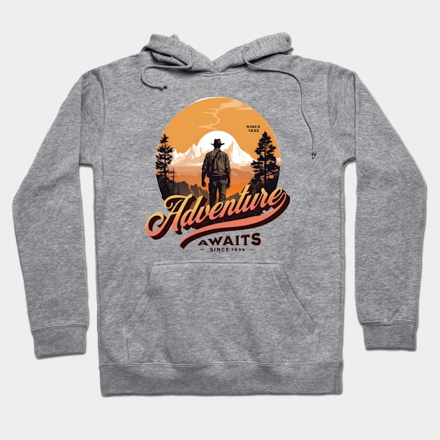 Adventure Awaits - Since 1935 - Sunset - Outdoors, Camping, Hiking, Adventure Hoodie by Fenay-Designs